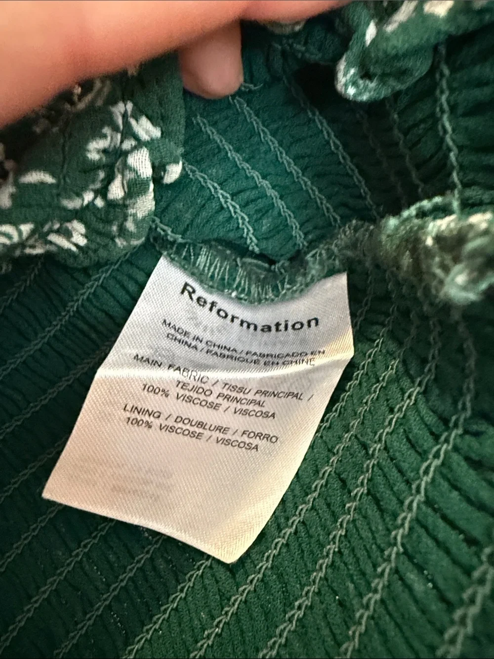 Reformation Pinto Top. Dark Green Floral Smocked Square-Neck Blouse